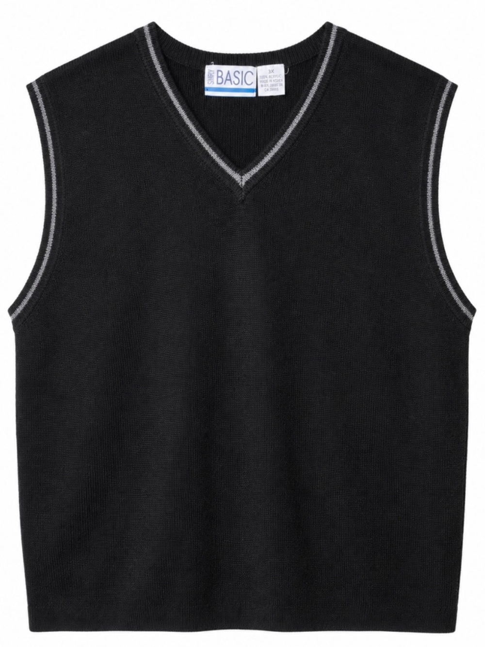 Simply Basic 3X Black V-Neck Knit Sweater Vest Gray Trim